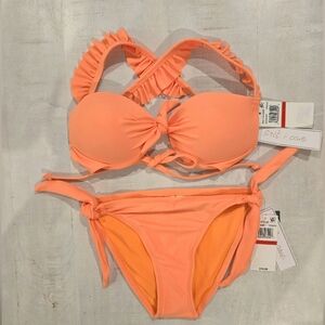Salt + Cove Peach Bikini Set with Ruffles Details, NWT Size XS